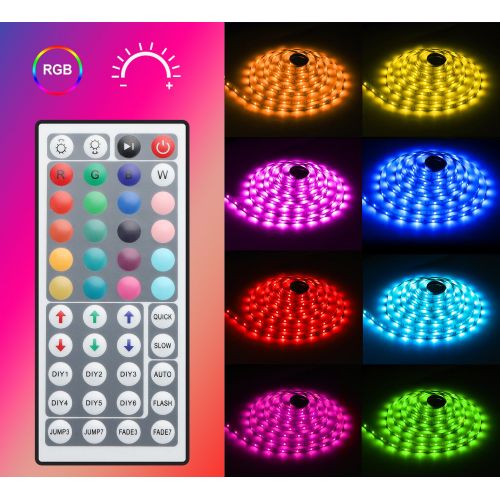  MINGER RGB LED Strip Lights, Non-waterproof 16.4ft SMD 5050 Rope Lighting Color Changing with RF Remote Controller & 12V Power Supply, Flexible LED Tape Lighting Strips for Home Ki