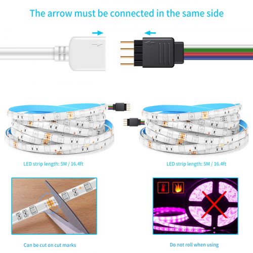  MINGER Minger LED Strip Lights Kit, Waterproof 2x5m(32.8ft in Total) 5050 RGB 300led Strips Lighting Flexible Color Changing with 44 Key IR Remote Ideal for Home, Kitchen, DC 12V 4A UL Li