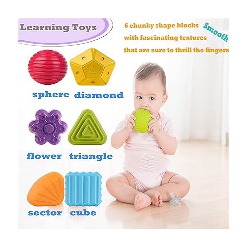  MINGKIDS Montessori Toys for 1 Year Old,Baby Sorter Toy 6 Pcs Multi Sensory Shape, Toddler Developmental Learning Toys Birthday Gifts,Baby Toys 6-12-18 Months
