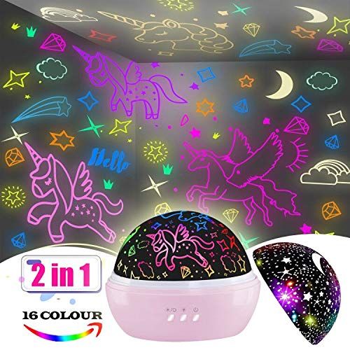  MINGKIDS Unicorn Gifts for Girls,Kids Night Light,Star Projector Lamp,Girls Birthday Gifts,Valentine Gift for 1-10 Years Old,Kids Toys for Autism,Included 3 Unicorn Tattoos(Pink)