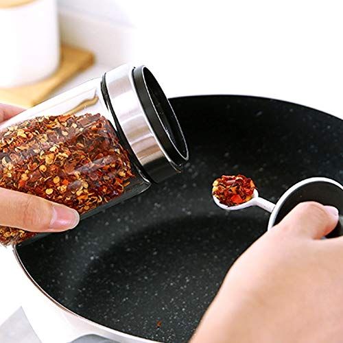  MINHTUANSTORE Glass Integrated Seasoning Bottles Jars Spice Spoon Lid Seal Plastic Sauce Oil Kitchen Storage Boxes Organization Accessories