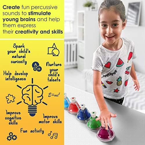  [아마존베스트]MINIARTIS Desk Bells Set for Kids | 8 Notes Diatonic Colorful Metal Hand Bells | Kids Musical Instruments | Music Songbook & Carry Case Included | Great Holiday Birthday Gift for C