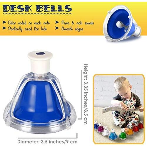  [아마존베스트]MINIARTIS Desk Bells Set for Kids | 8 Notes Diatonic Colorful Metal Hand Bells | Kids Musical Instruments | Music Songbook & Carry Case Included | Great Holiday Birthday Gift for C