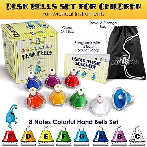  [아마존베스트]MINIARTIS Desk Bells Set for Kids | 8 Notes Diatonic Colorful Metal Hand Bells | Kids Musical Instruments | Music Songbook & Carry Case Included | Great Holiday Birthday Gift for C