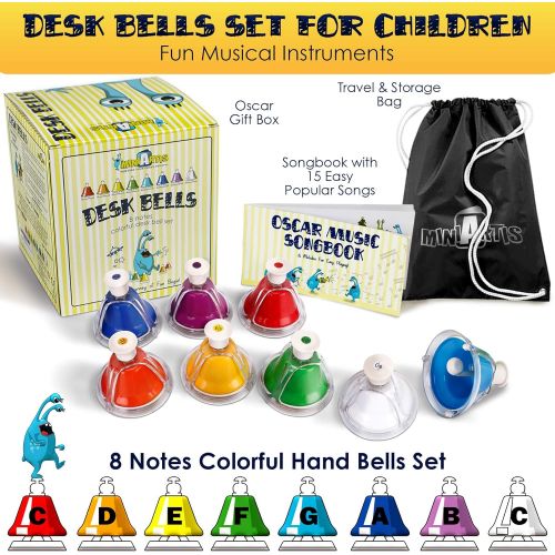  [아마존베스트]MINIARTIS Desk Bells Set for Kids | 8 Notes Diatonic Colorful Metal Hand Bells | Kids Musical Instruments | Music Songbook & Carry Case Included | Great Holiday Birthday Gift for C