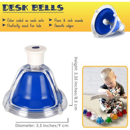  [아마존베스트]MINIARTIS Desk Bells Set for Kids | 8 Notes Diatonic Colorful Metal Hand Bells | Kids Musical Instruments | Music Songbook & Carry Case Included | Great Holiday Birthday Gift for C