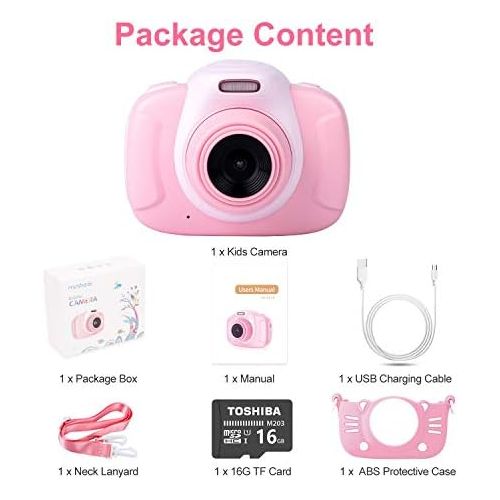  MINIBEAR Kids Digital Camera for Toddler Girls Toy Camera Kids Video Camera, Children Selfie Camera 2.4 Inch IPS Screen Mini Kids Camcorder Video Recorder with 16GB SD Card - Pink