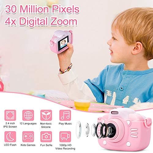  MINIBEAR Kids Digital Camera for Toddler Girls Toy Camera Kids Video Camera, Children Selfie Camera 2.4 Inch IPS Screen Mini Kids Camcorder Video Recorder with 16GB SD Card - Pink