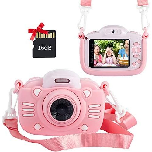  MINIBEAR Kids Digital Camera for Toddler Girls Toy Camera Kids Video Camera, Children Selfie Camera 2.4 Inch IPS Screen Mini Kids Camcorder Video Recorder with 16GB SD Card - Pink