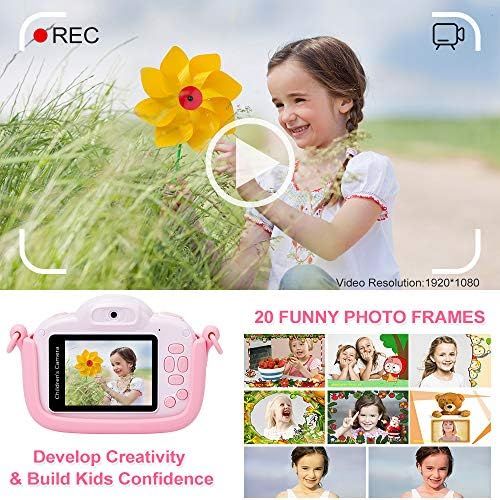  MINIBEAR Kids Digital Camera for Toddler Girls Toy Camera Kids Video Camera, Children Selfie Camera 2.4 Inch IPS Screen Mini Kids Camcorder Video Recorder with 16GB SD Card - Pink