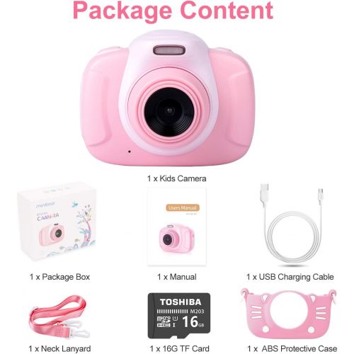  MINIBEAR Kids Digital Camera for Toddler Girls Toy Camera Kids Video Camera, Children Selfie Camera 2.4 Inch IPS Screen Mini Kids Camcorder Video Recorder with 16GB SD Card - Pink