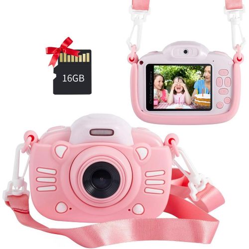  MINIBEAR Kids Digital Camera for Toddler Girls Toy Camera Kids Video Camera, Children Selfie Camera 2.4 Inch IPS Screen Mini Kids Camcorder Video Recorder with 16GB SD Card - Pink