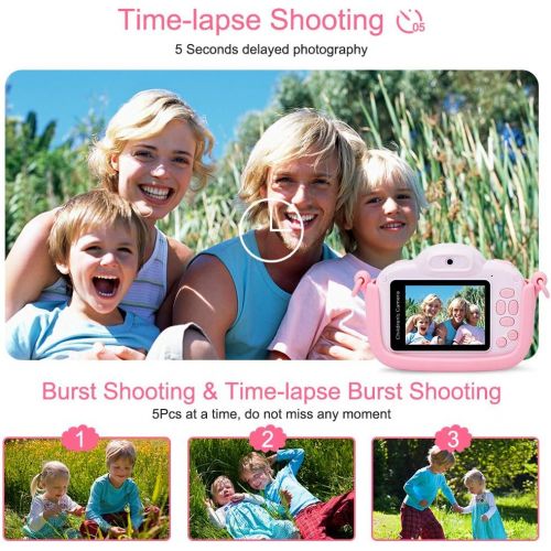  MINIBEAR Kids Digital Camera for Toddler Girls Toy Camera Kids Video Camera, Children Selfie Camera 2.4 Inch IPS Screen Mini Kids Camcorder Video Recorder with 16GB SD Card - Pink