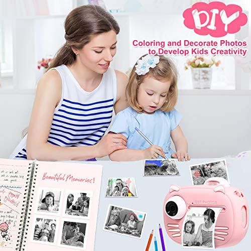  MINIBEAR Instant Camera for Kids Camera for Girls 40MP Kids Digital Camera, 2.4 Screen Toddler Camera Kids Selfie Video Camera Children Toy Camera for Kids 3 4 5 6 7 8-10 12, Print Paper an