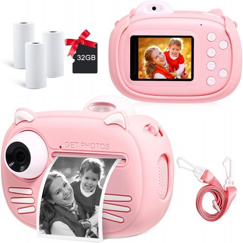  MINIBEAR Instant Camera for Kids Camera for Girls 40MP Kids Digital Camera, 2.4 Screen Toddler Camera Kids Selfie Video Camera Children Toy Camera for Kids 3 4 5 6 7 8-10 12, Print Paper an