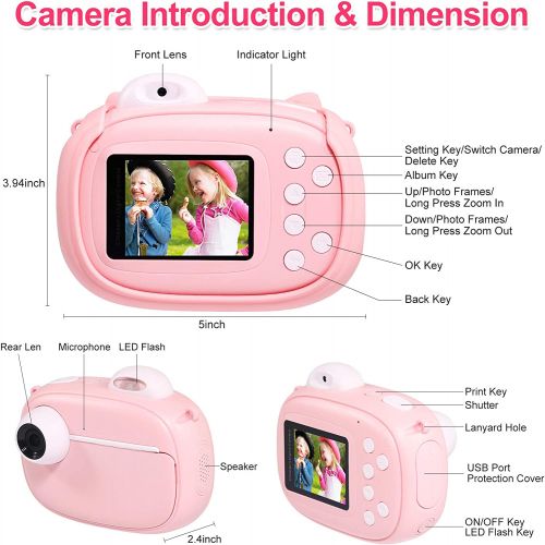  MINIBEAR Instant Camera for Kids Camera for Girls 40MP Kids Digital Camera, 2.4 Screen Toddler Camera Kids Selfie Video Camera Children Toy Camera for Kids 3 4 5 6 7 8-10 12, Print Paper an