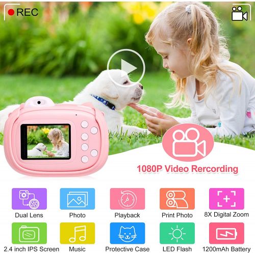  MINIBEAR Instant Camera for Kids Camera for Girls 40MP Kids Digital Camera, 2.4 Screen Toddler Camera Kids Selfie Video Camera Children Toy Camera for Kids 3 4 5 6 7 8-10 12, Print Paper an