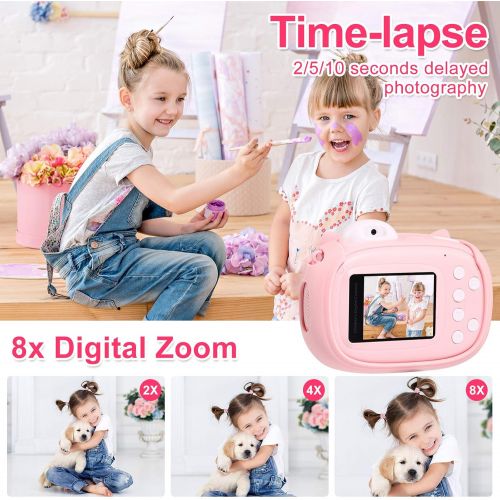  MINIBEAR Instant Camera for Kids Camera for Girls 40MP Kids Digital Camera, 2.4 Screen Toddler Camera Kids Selfie Video Camera Children Toy Camera for Kids 3 4 5 6 7 8-10 12, Print Paper an