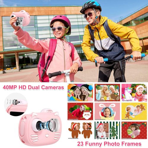  MINIBEAR Instant Camera for Kids Camera for Girls 40MP Kids Digital Camera, 2.4 Screen Toddler Camera Kids Selfie Video Camera Children Toy Camera for Kids 3 4 5 6 7 8-10 12, Print Paper an