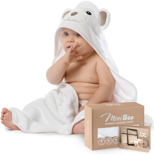  [아마존베스트]MINIBOO Premium Ultra Soft Organic Bamboo Baby Hooded Towel with Unique Design  Hypoallergenic Baby Towels for Infant and Toddler  Suitable as Baby Gifts