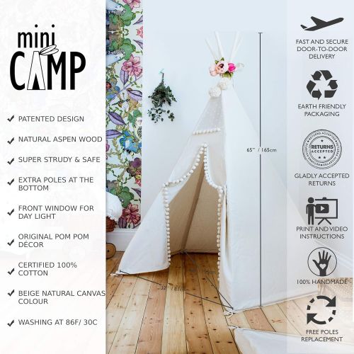  MINICAMP Children teepee with poles teepee tent for kids tent play tent teepee for kids childrens teepee off-white color playhouse!