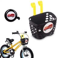 MINI-FACTORY Kids Bike Basket and Bell 2pcs Play Set for Boys, Cute Cartoon Fire Truck/Dinosaur Pattern Bicycle Handlebar Basket Plus Safe Cycling Ring Horn