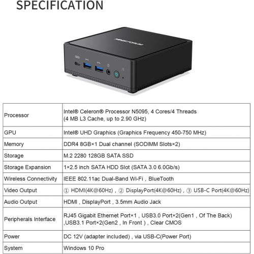  [아마존베스트]MINIS FORUM Mini PC, Intel Core i5-5257U Processor, 8 GB DDR3L / 128 GB eMMC, Windows 10 Pro, HDMI and Mini DP Connections, Dual Band WiFi, BT 4.2, 3x USB 3.0, 1x USB C