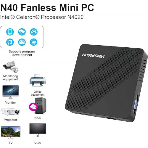  [아마존베스트]MINISFORUM Z83-F Mini PC Fanless Silent Desktop 4GB RAM, 64GB eMMC Windows 10 Pro Micro PC, HD Intel Quad Core CPU up to 1.92GHz, 1000M LAN, HDMI&VGA, Support Auto Power On, Mini Computer