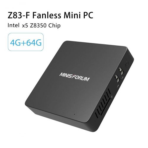  MINISFORUM Z83-F Fanless MINI PC Desktop, Windows 10 Pro 64-Bit - DDR3L 4GB64GBIntel Cherry Trail X5-Z8350 (up to 1.92 GHz)HD Graphics4K2.4G+5.8G Dual WiFi1000Mbps LANBT4.0 [Dual Outpu