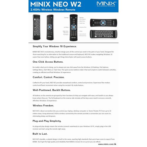  MINIX NEO Z83-4 Pro, Fanless Mini PC Windows 10 Pro (64-bit) [Intel X5-Z83504GB32GBDual-Band Wi-FiGigabit LANDual Output4K] + NEO W2 2.4GHz Wireless Windows Air Remote [Backl