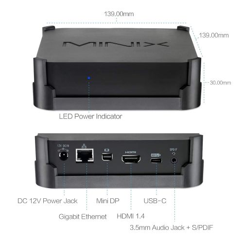  MINIX NEO N42C-4, Intel Pentium Mini PC Windows 10 Pro (64-bit) [4GB32GBUpgradeable4K @ 60HzTriple DisplayUSB-C] + NEO W2 2.4GHz Wireless Windows Air Remote [BacklitQWERTYWi