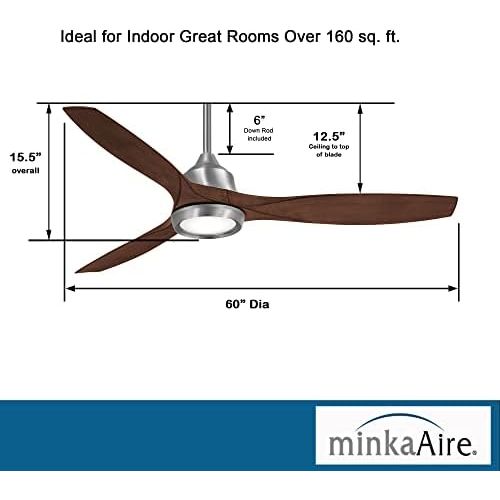  [아마존베스트]Minka-Aire F749L-BN Skyhawk 60 Inch LED Ceiling Fan with Carved Wood Blades, Integrated LED Light and DC Motor in Brushed Nickel Finish