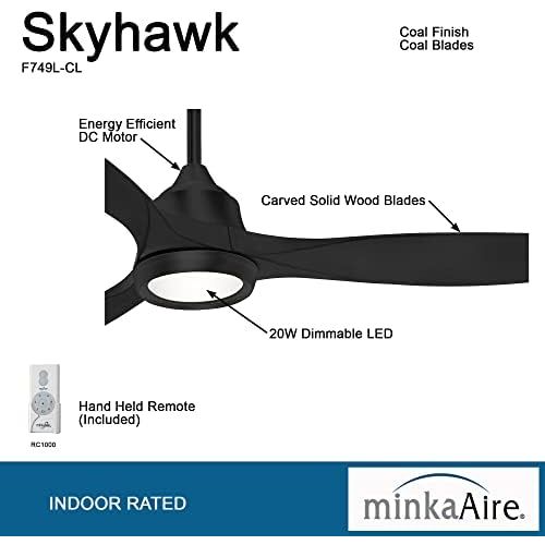  [아마존베스트]Minka-Aire F749L-CL Skyhawk 60 Inch LED Ceiling Fan with Carved Wood Blades, Integrated LED Light and DC Motor in Coal Finish