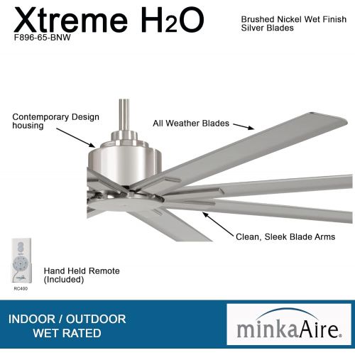 [아마존베스트]Minka-Aire F896-65-BNW Xtreme H2O 65 Inch Outdoor Ceiling Fan with DC Motor in Brushed Nickel Wet Finish