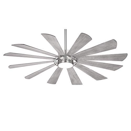  Minka Aire F870L-BS Windmolen 65 Outdoor Ceiling Fan with LED Light and Remote Control, Brushed Steel