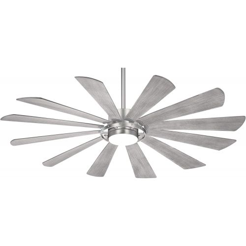  Minka Aire F870L-BS Windmolen 65 Outdoor Ceiling Fan with LED Light and Remote Control, Brushed Steel