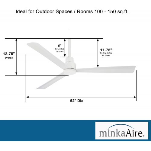  Minka-Aire F787-WHF Protruding Mount, 3 Flat White Bladed, Smart Ceiling Fan, White - Ivory