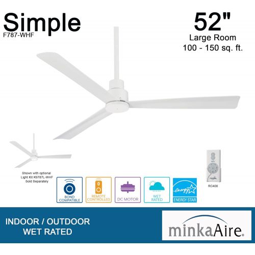  Minka-Aire F787-WHF Protruding Mount, 3 Flat White Bladed, Smart Ceiling Fan, White - Ivory