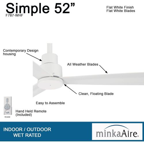  Minka-Aire F787-WHF Protruding Mount, 3 Flat White Bladed, Smart Ceiling Fan, White - Ivory