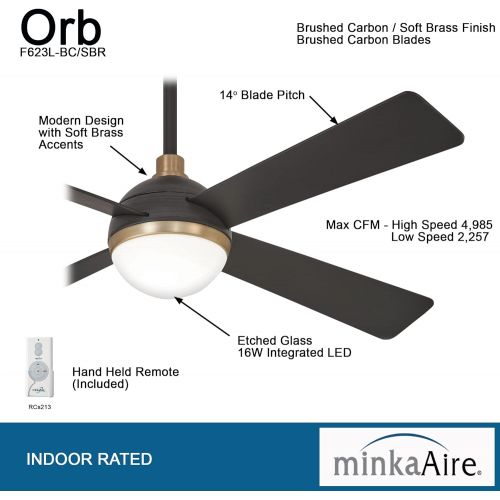  Minka-Aire F623L-BC/SBR Orb 54 Inch Ceiling Fan with Integrated 16W LED Light in Brushed Carbon / Soft Brass Finish