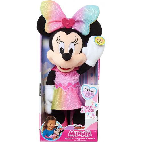  Disney Junior Minnie Mouse Sparkle and Sing 13-inch Feature Plush with Lights and Sounds, Officially Licensed Kids Toys for Ages 3 Up by Just Play
