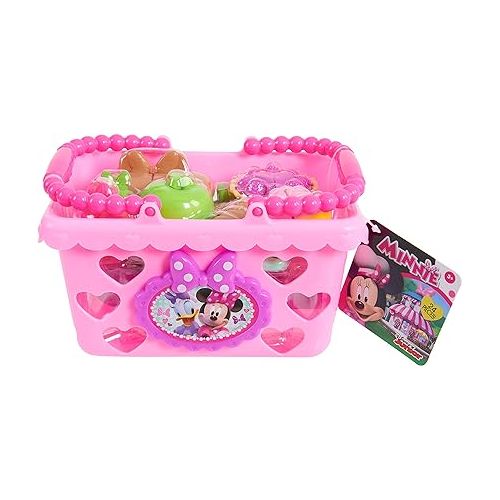  Disney Junior Minnie Bow-Tique Bowtastic Shopping Basket Set with Pretend Food and Accessories, Pretend Play, Kids Toys for Ages 3 Up by Just Play