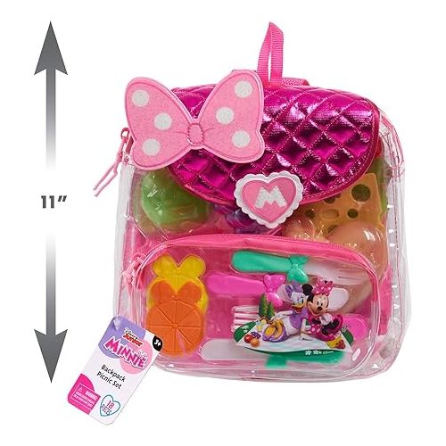  Disney Junior Minnie Mouse 18-piece Backpack Picnic Set, Dress Up and Pretend Play, Officially Licensed Kids Toys for Ages 3 Up, Amazon Exclusive