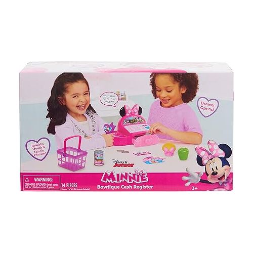  Disney Junior Minnie Mouse Bowtique Cash Register with Sounds and Pretend Play Money, Kids Toys for Ages 3 Up, Amazon Exclusive by Just Play