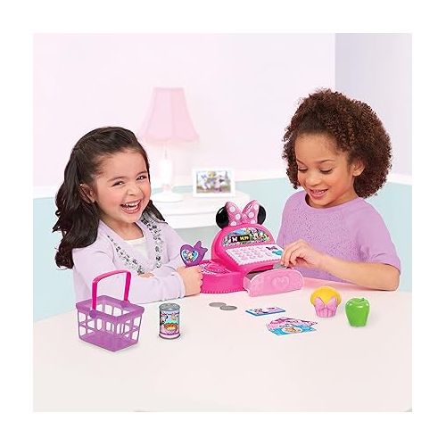  Disney Junior Minnie Mouse Bowtique Cash Register with Sounds and Pretend Play Money, Officially Licensed Kids Toys for Ages 3 Up, Amazon Exclusive