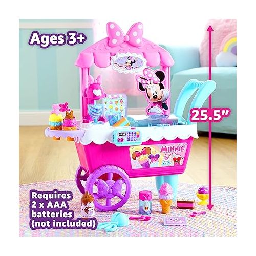  Disney Junior Minnie Mouse Sweets & Treats Ice Cream Cart with Sounds and Phrases, 40-pieces, Pretend Play, Kids Toys for Ages 2 Up by Just Play