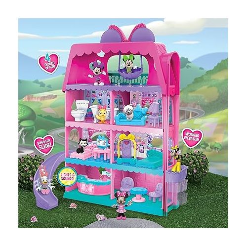  Disney Junior Minnie Mouse Bow-Tel Hotel, 20-piece 2-Sided Playset, Figures, Lights, Sounds, Officially Licensed Kids Toys for Ages 3 Up by Just Play