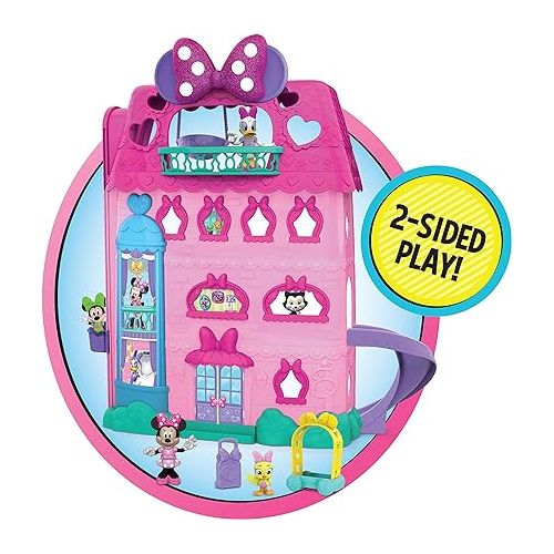  Disney Junior Minnie Mouse Bow-Tel Hotel, 20-piece 2-Sided Playset, Figures, Lights, Sounds, Officially Licensed Kids Toys for Ages 3 Up by Just Play