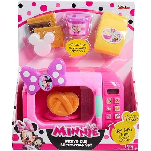  Disney Junior Minnie Mouse Marvelous Microwave Set and Accessories, 8-pieces, Pretend Play, Kids Toys for Ages 3 Up by Just Play