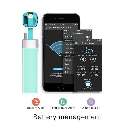  Apple MFi Certified-MIPOW POWER TUBE 3000 (V2) Portable External Battery Pack  Power Bank  Backup Charger with Lightning Connector for iPhone & iPod, Selfie Shutter, PPT Slide Co